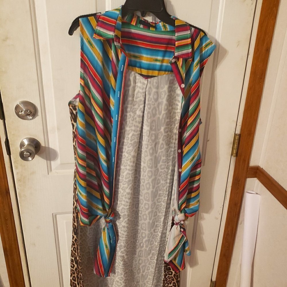 Sleeveless Multicolor Striped Tie-Front Vest